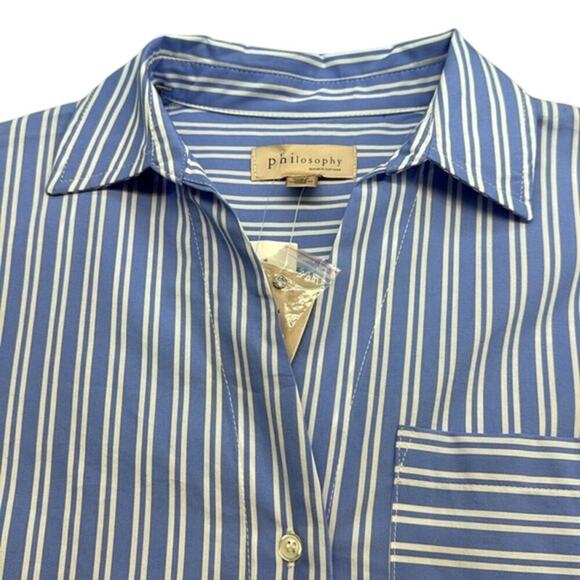New with Tags philosophy Republic Clothing Blue White Striped Button Up Top XS - Picture 4 of 9
